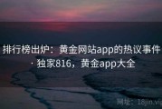 排行榜出炉：黄金网站app的热议事件 · 独家816，黄金app大全